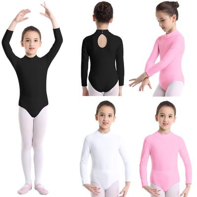 Dance Gymnastics Costume Kids Girls Long Sleeves Mock Neck Dance Leotard Jumpsuit