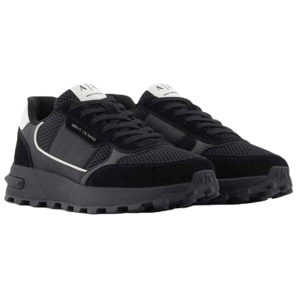 Armani Exchange Leather Lace-Up Thick Sole Mesh Splicing Sneakers 3.6cm Low Top Casual Shoes Men sneakers Black XM002197AF17447MC024