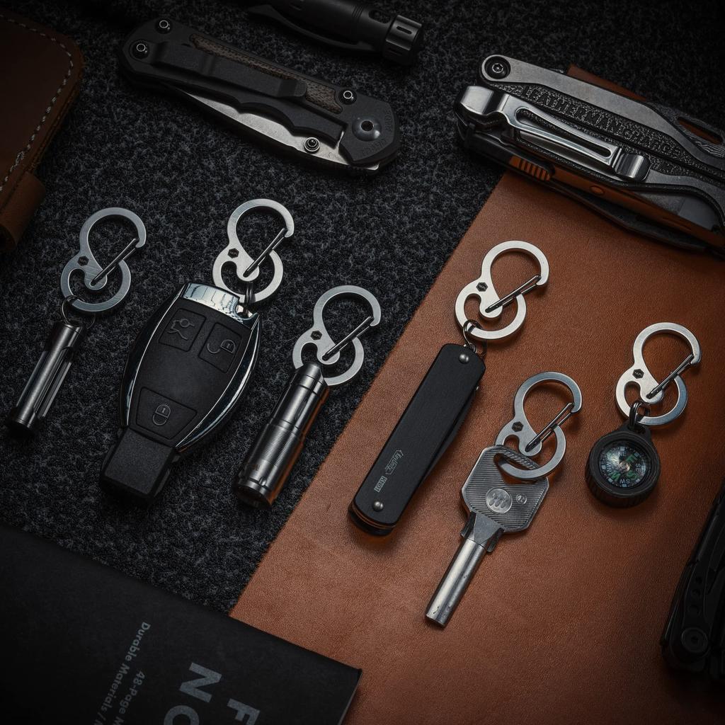 KeyUnity KS05 Carabiner Set of 6 Stainless Mini Lightweight Keychain, S-Shaped Carabiners, Steel, Keychains, Small, Durable,