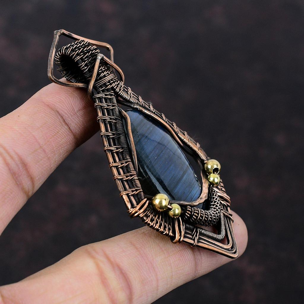Labradorite Copper Pendant Copper Wire Wrapped Gemstone Pendant Handmade Designer Pendant Labradorite Jewelry For Gift Copper Wire Jewelry