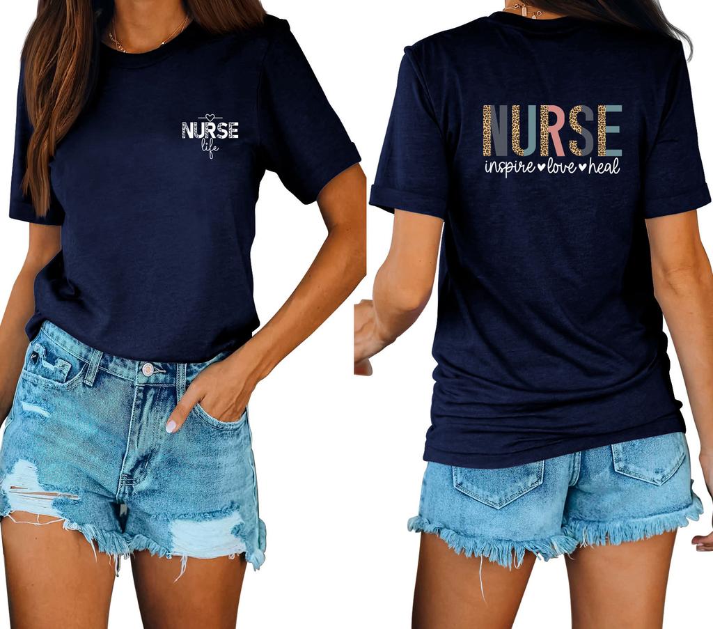 Casual fashion front and rear printing loose round neck short sleeves