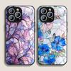 Flower Marble Texture Tempered Glass Phone Case for IPhone 16 Pro Max 16e 15 14 13 12 Mini 11 X XS XR 7 8 14 Plus Abstract Cover