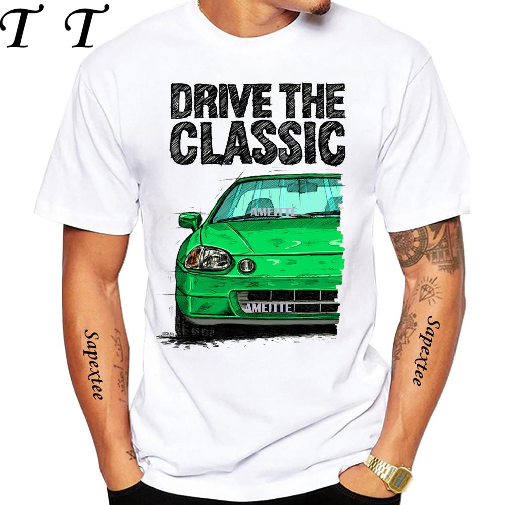 90's Men Short Sleeve Drive The Classic Del Sol CRX Early Model T-Shirt Boy Hip Hop White Casual Tees Retro Mans Sport Race Tops
