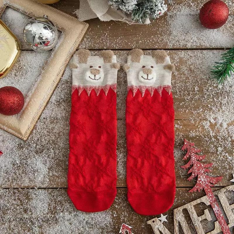 3/6 Pairs Christmas Socks Moisture Wicking Women Multi-Color Deer Stockings Cute Christmas Stockings Cartoon Design