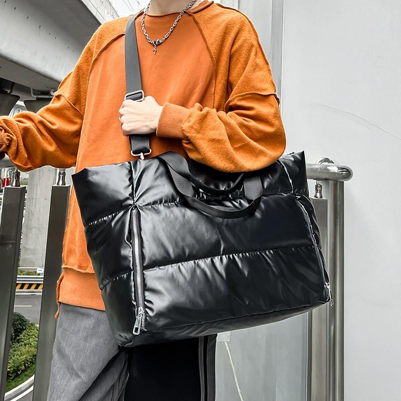 Large Capacity Quilted Nylon Tote Bag for Women Winter Spacious Women's Shoulder Bag for Gym Yoga Shopping Solid Color Padded Space Handbags for Women