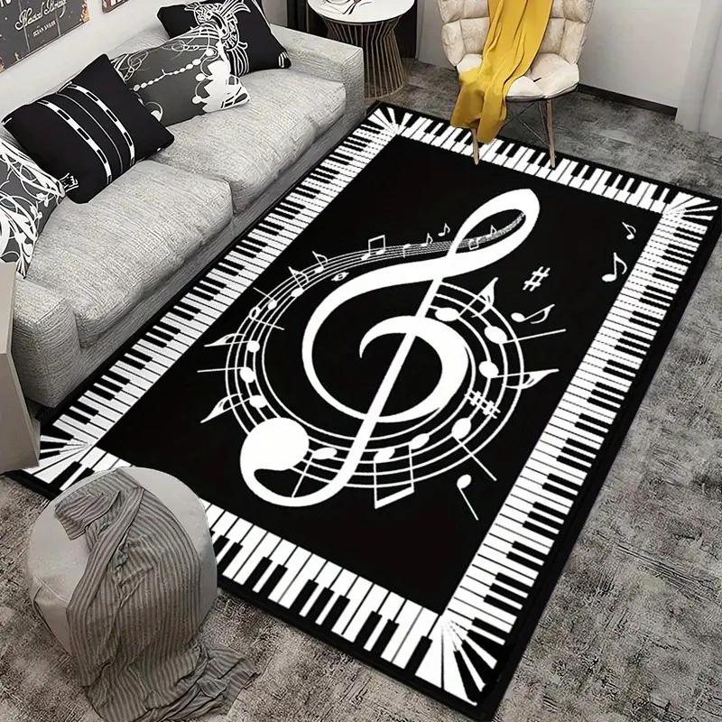 Chic Piano Key & Musical Note Design Area Rug - Non-Slip Machine Washable Rug for Living Room, Bedroom, Kid Room Game Room Decor