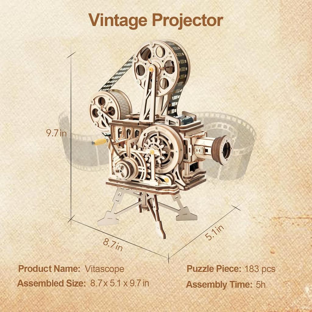 ROKR 3D Wooden Puzzle for Adults-Vitascope Model Building Kit-Wooden Vintage Projector Craft for Adults