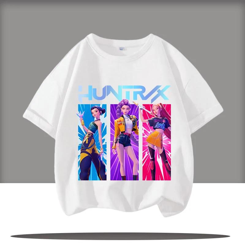 

K-pop Охотник на демонов Мультяшный Аниме Периферийный Принт Детская Футболка с Круглым Вырезом Модная Удобная для Девочек 140