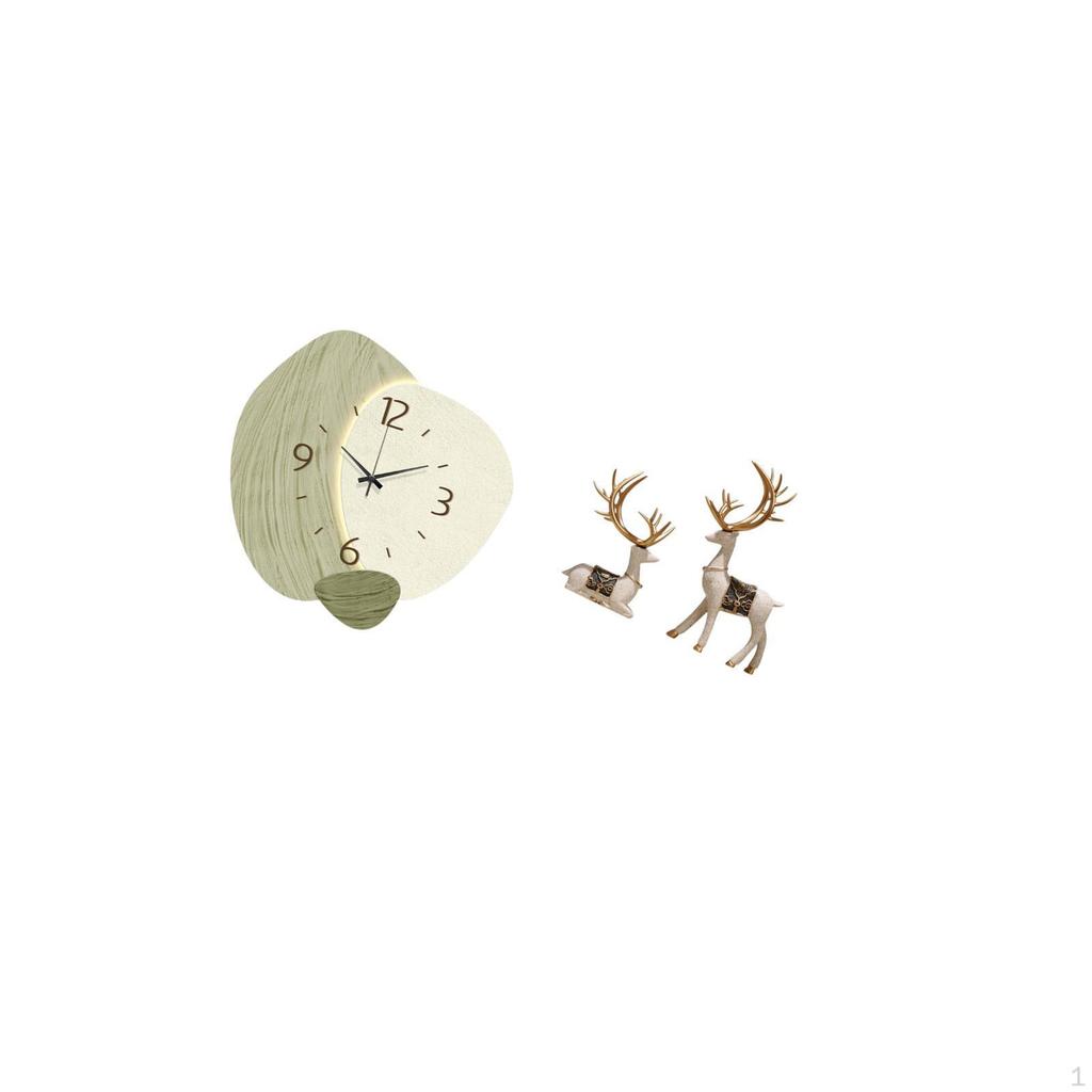 Silent Cartoon Wall Clock And Reindeer Statue Ornaments for Kitchen Office Room Home Decor