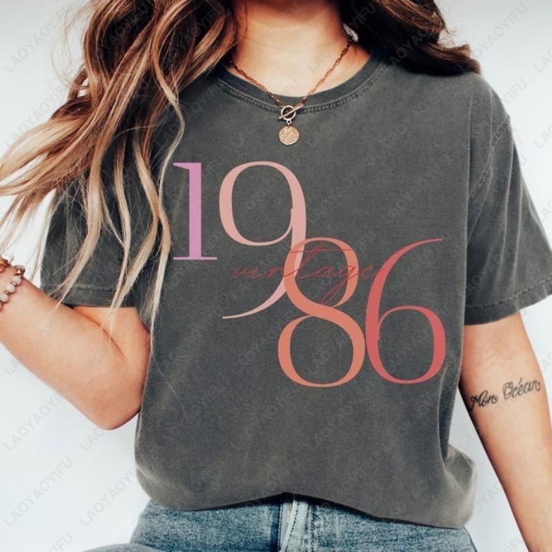 Classic 1986 Cotton Tshirts For Women Vintage 40th Birthday Year Number Tshirt for Her Creative Trend Casual Style Unisex Tee