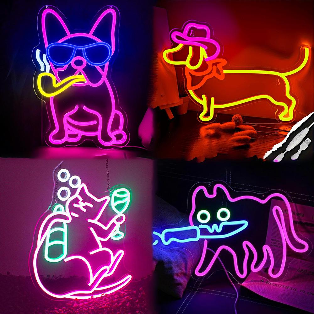 Neon Dachshund Bulldog Cat Skateboard LED USB Light