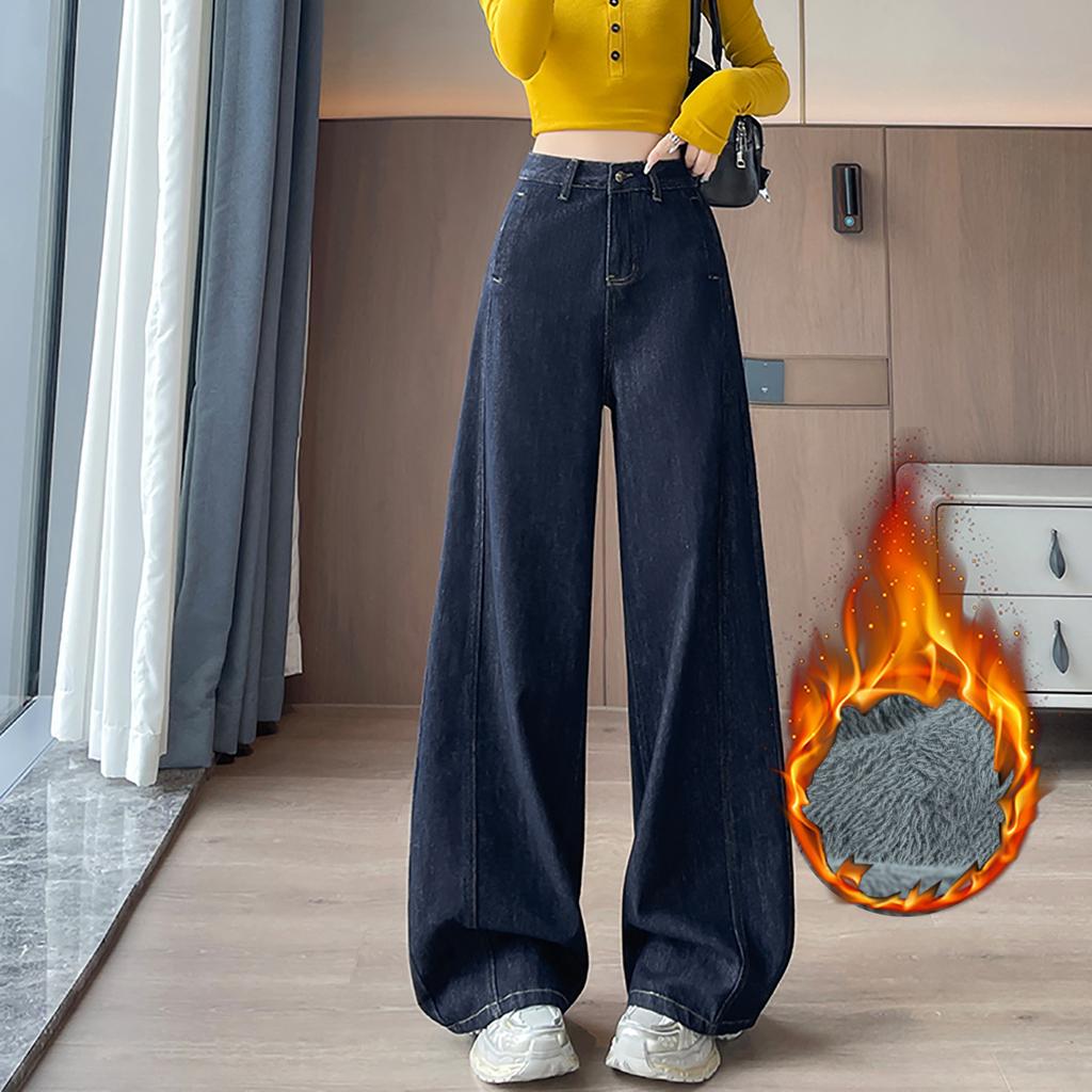 Retro blue wide-leg jeans women's autumn, new high-waisted loose and fashionable floor-mopping straight pants