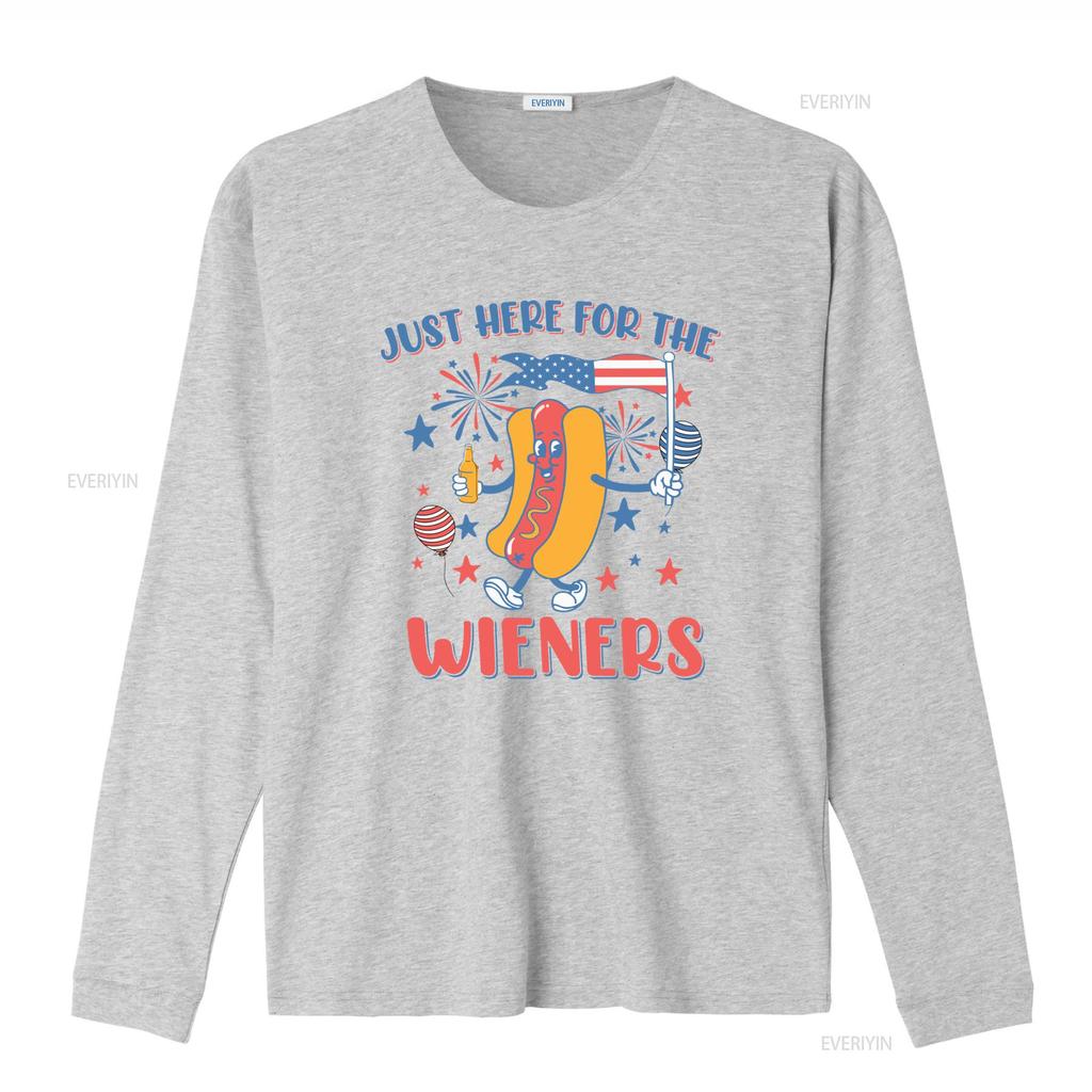 Retro Funny Th of July Just Here For The Wieners Hot Dog Patriotic Print Casual T Shirt Vintage Washed Soft Unisex Stylish