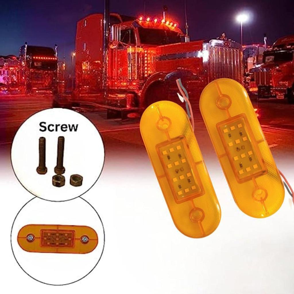 APSMOTIV 2Pcs Amber Indicator Rear Side Truck Trailer Rv Cab Boat Bus Lorry Led Marker Light 12V Running Board Lights For Trucks Flat Fit Base