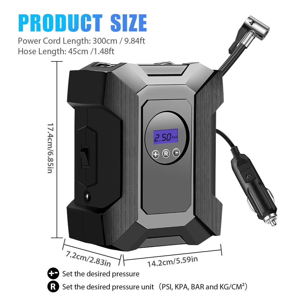 2024 Ny Trådlös Bärbar Luftpump 120W Elektrisk Däckpump med 6000mAh Batteri Nödljus LED Förvaring Tar Inte Upp Plats