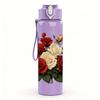 1PC Red White Rose Bouquet 750ml Color Plastic Sports Water Bottle Leakproof Flip Straw Lid For Sports Office Home Use