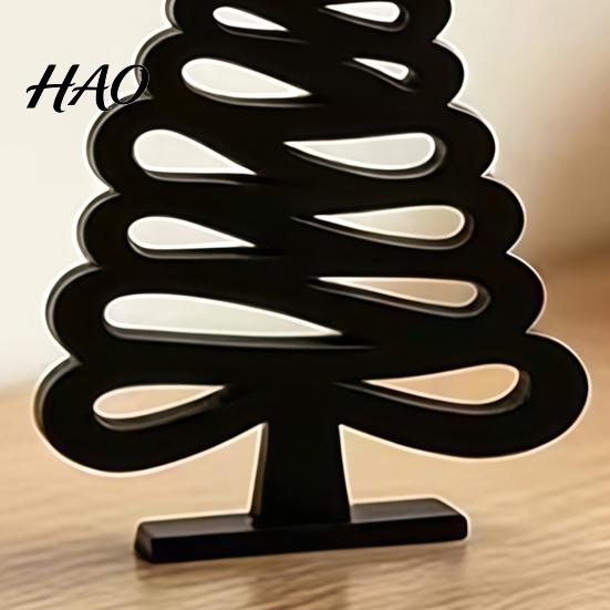 Hand Painted Craft Base 3D Printed Abstract Line Christmas Tree Figurine, Minimalist Xmas Sculpture with Star Creative Window Display Piece Topper for