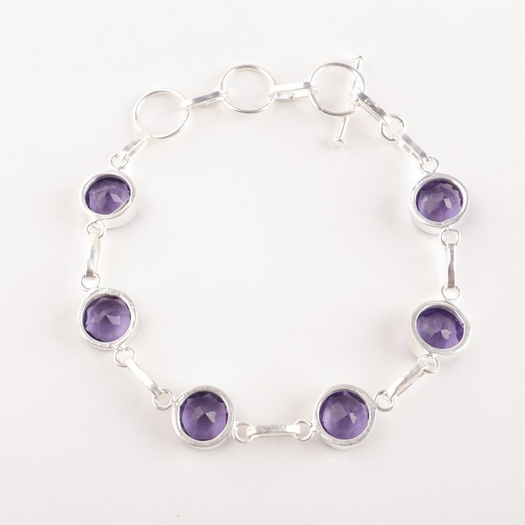Purple Iolite Gemstone 925 Sterling Silver Jewelry Gemstone Handmade Bracelet RB-14-2