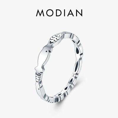 Modian Novel Fish Stackable Ring 925 Sterling Silver Fashion Special Animal Finger Rings Minimalist Jewelry For Women Gift