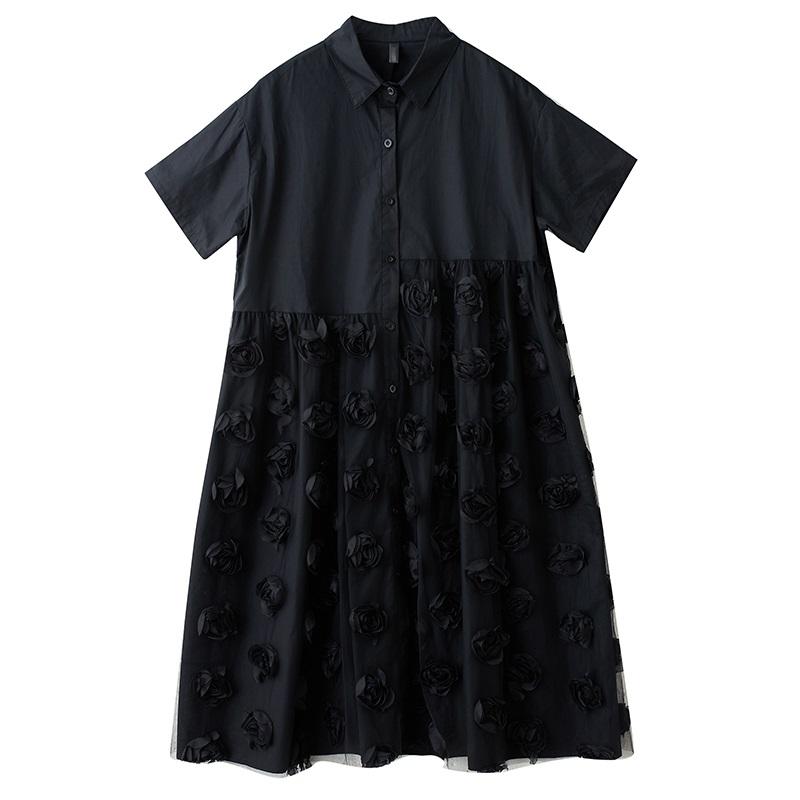 short sleeve Plus size vintage cotton Mesh patchwork floral new in dresses for women casual loose long summer shirt dress