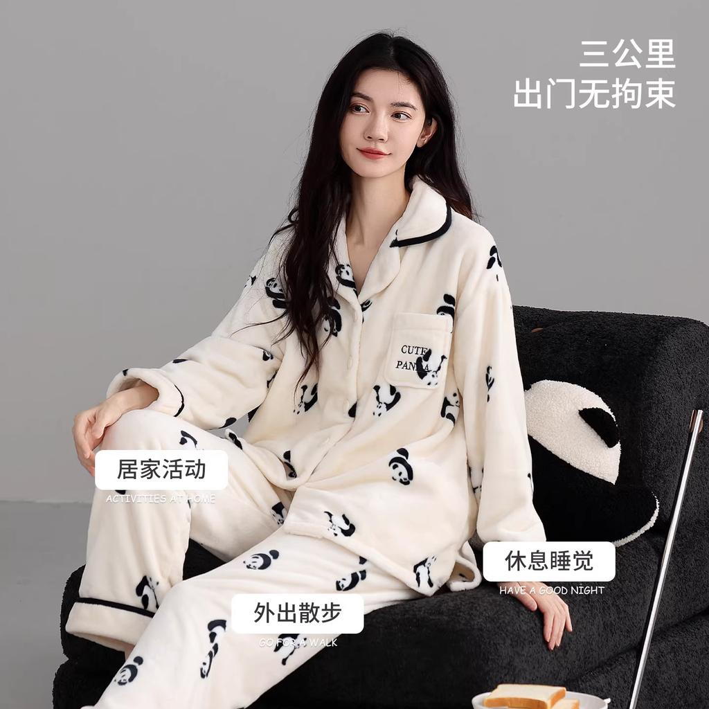 Women 2‑Pieces Pajama Set Long Sleeve Top & Pants Soft Warm Sleepwear Casual Home Loungewear Autumn Winter Nightwear For Ladies