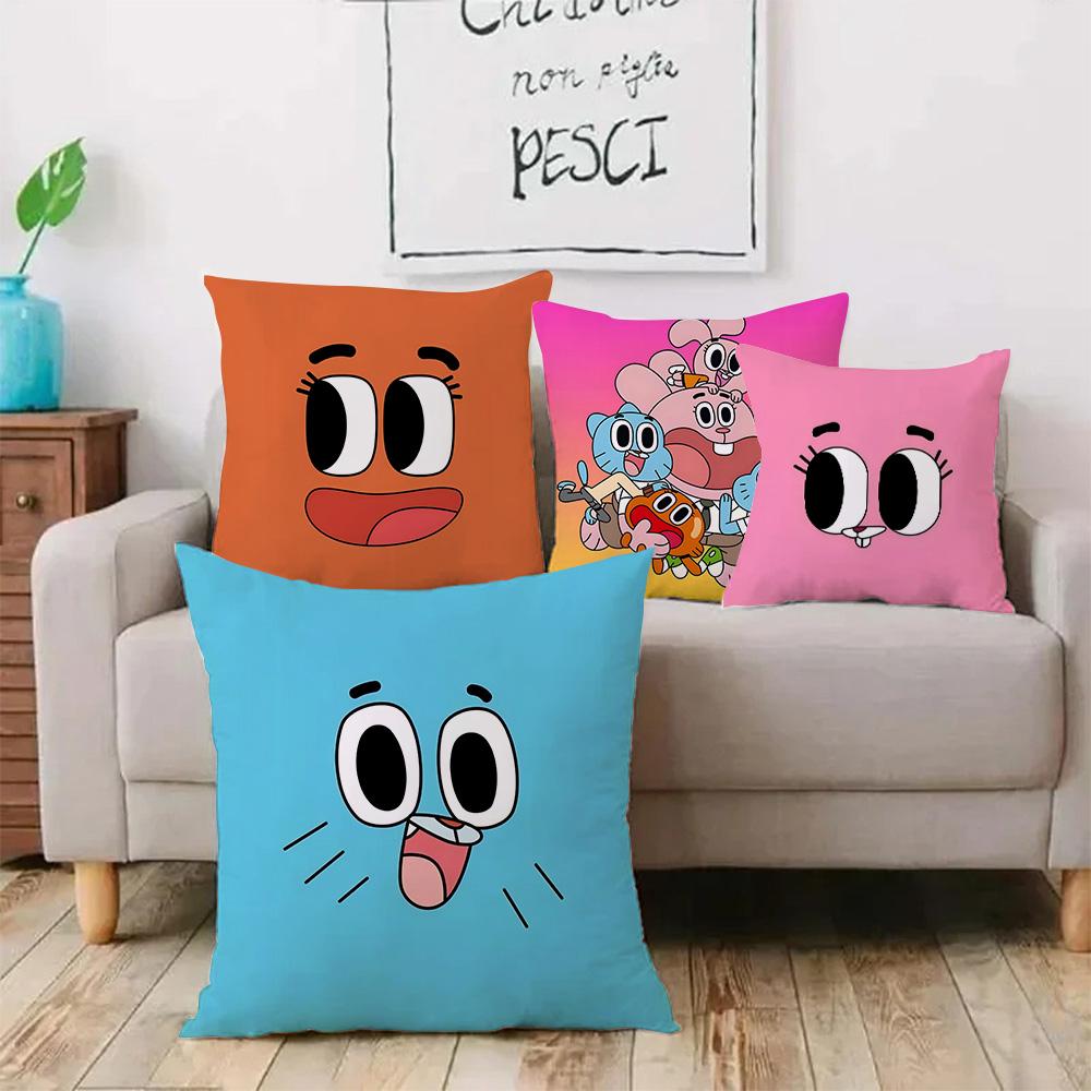 Animation Amazing World Gumball Pillow Covers Cartoon Sofa Decorative Home Double-Sided Printing Short Plush Cute Cushion Cover