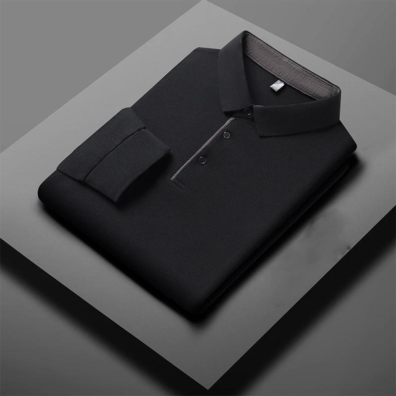 New Men'S Business Casual  Long Sleeve Solid Color Polo Shirt Fashionable Warm Comfortable Four Seasons Versatile Top