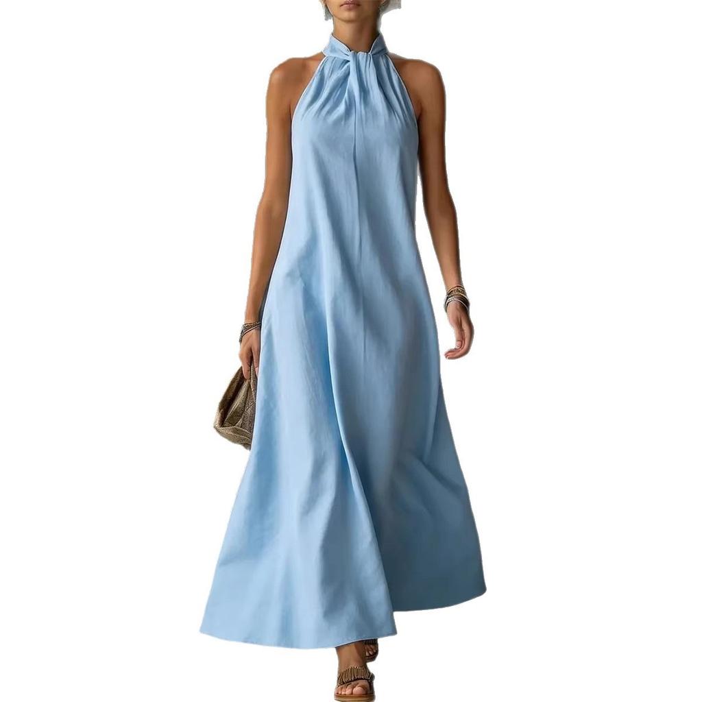 European and American spring and summer new women's off-the-shoulder sleeveless cross-over dress women's clothing