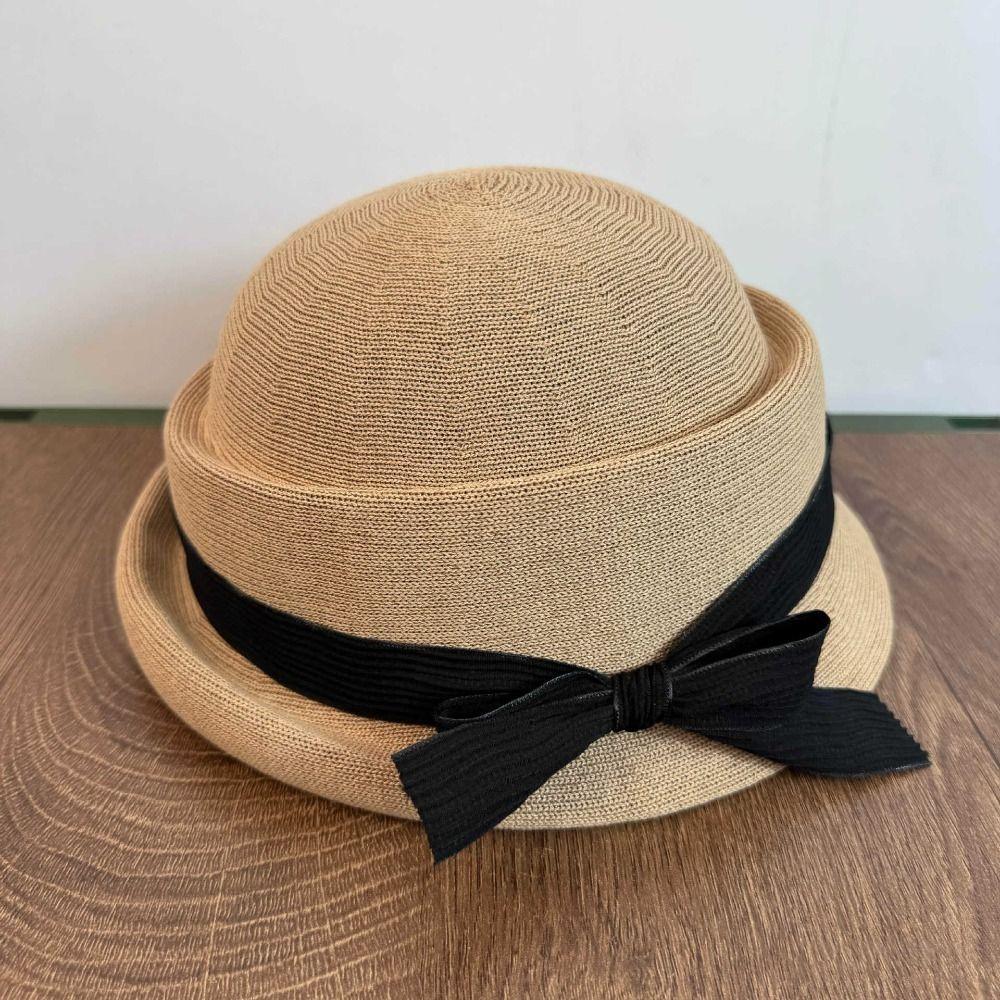 Bowknot Hepburn Style Formal Hat Knitted Fisherman Hat Fashion Bow Topper Hat Streetwear