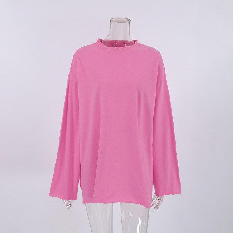 Moda Allentato Girocollo Manica Lunga Rosa T-shirt da Donna Strada Solido Pullover Donna Magliette 2023 Autunno Signore Magliette Magliette e camicette 29355