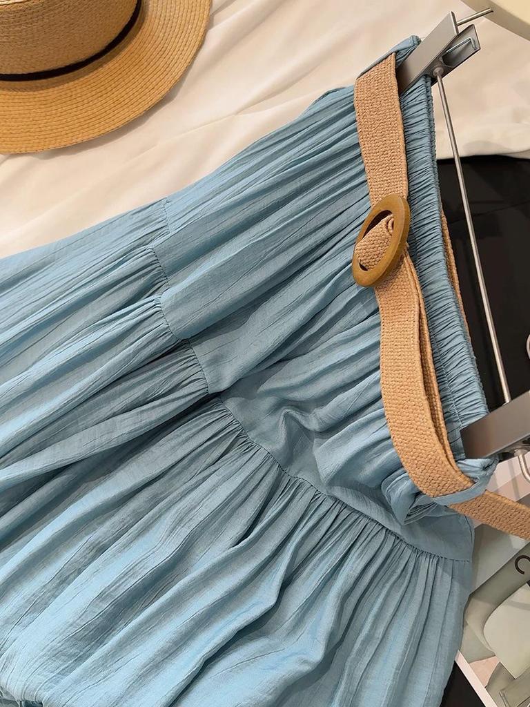 2026 Spring Women's High Waist A-line Pleated Skirt, Gentle Ice Silk Cotton Linen, Fat-Concealing Cake Design