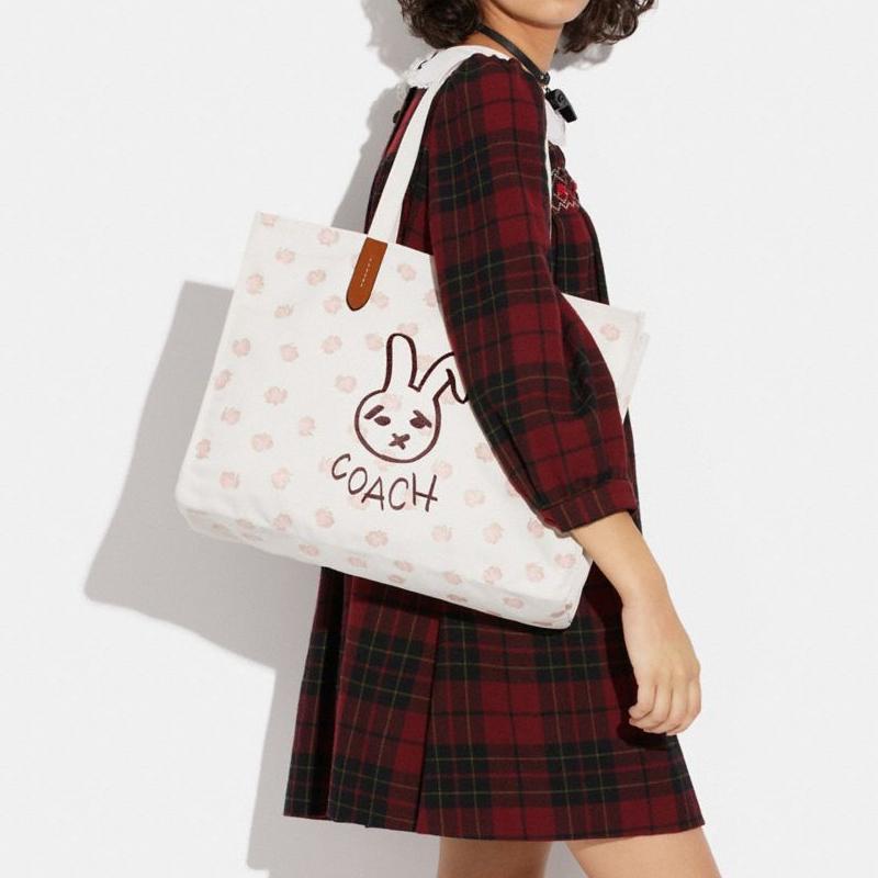 New COACH Recycled Canvas With Recycled Leather Canvas Bag, One Shoulder Handbag Large Women's White CF926-LHCAH