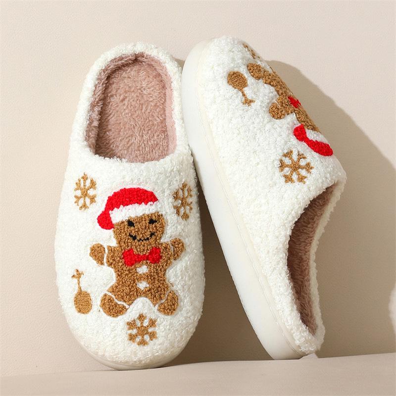 Women's Non-Slip Snowflake Gingerbread Cotton Slippers for Indoors