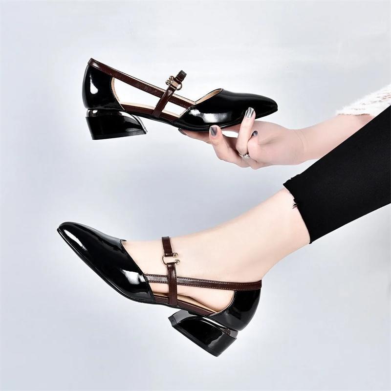 zapatos de mujer women classic light weight spring & summer hollow out square heel shoes lady cool blue leather work shoes ab259