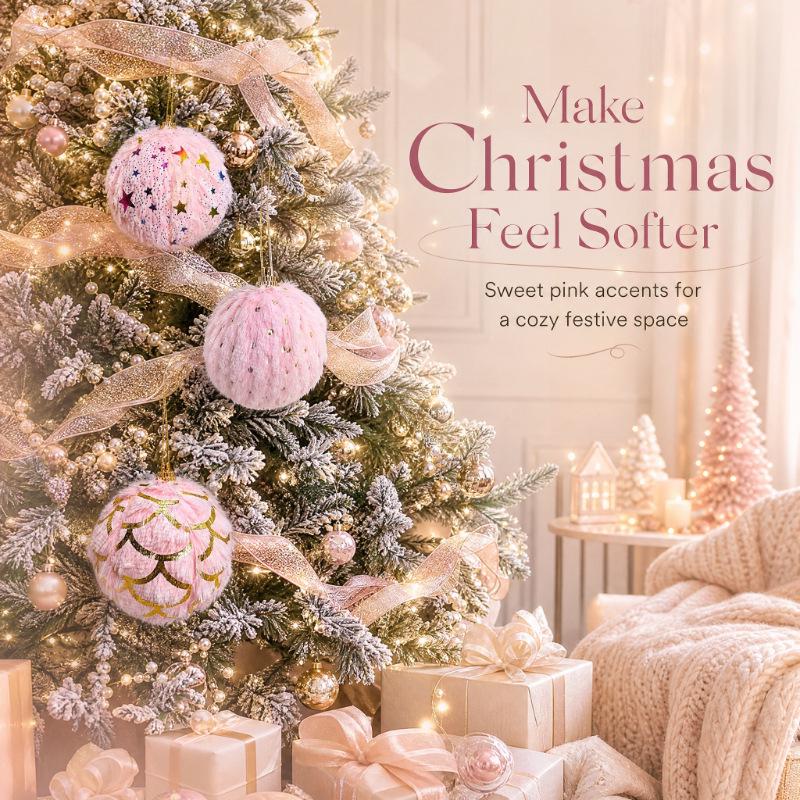 Fluffy Christmas Tree Ornament Set - Festive Ball Pendant Decorations
