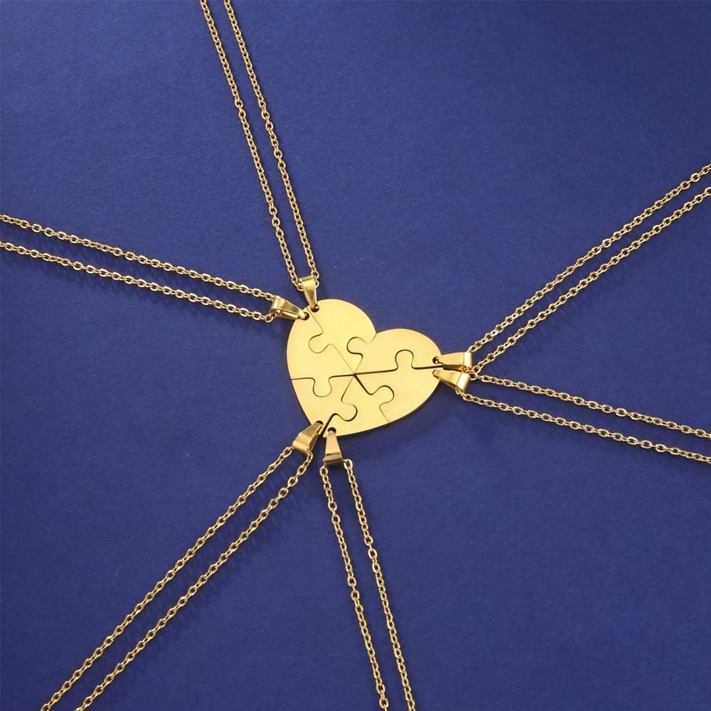  Stainless Steel Combination Heart Puzzles Pendant Necklace Fashion Choker Necklaces Simple Jewelry Best Friends Family