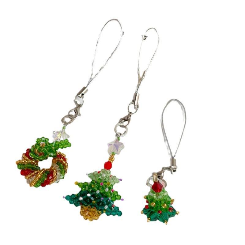 Beaded Christmas Tree Phone Charm - Handmade Pendant Gift