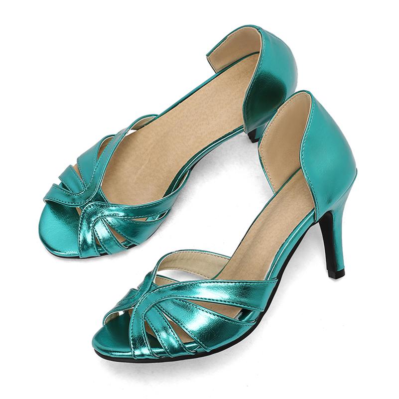 

ANNYMOLI женские двухсекционные сандалии с открытым носком на тонком высоком каблуке сексуальные женские модные туфли для вечеринок летние серебристо-зеленые 46 34 зелёный