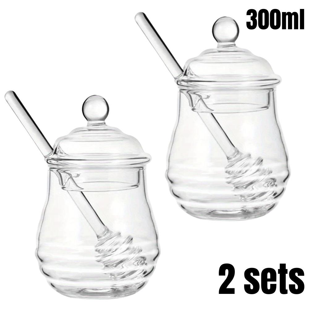 1/2set Glass Honey Jar with Lid & Stirring Rod 300ml Heat-Resistant Honey Pot for Serving Syrup Sugar Storage Home Kitchen Essen