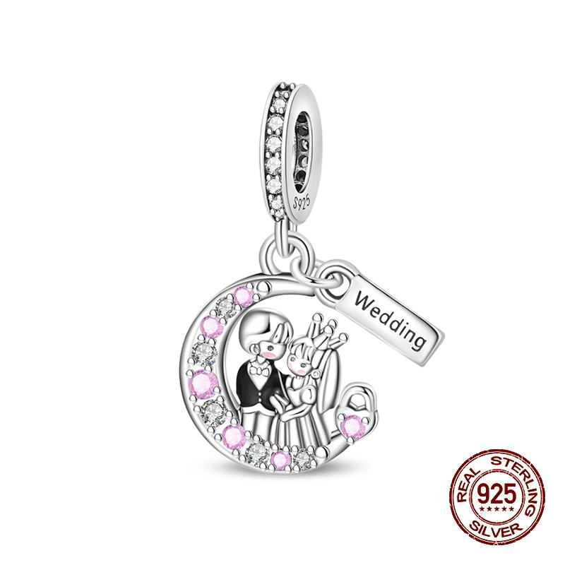 New Copper Charms Beads Pendant Pink Bouquet Love Wedding Proposal Charm For Women Bracelet Engagement Jewelry Gift