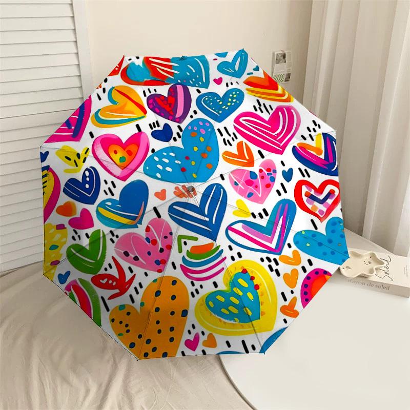 

1PC Heart Pattern Umbrella-8-Rib Reinforced, Automatic Open, Lightweight & Durable, Fashion Accessory for Outdoor, J0356