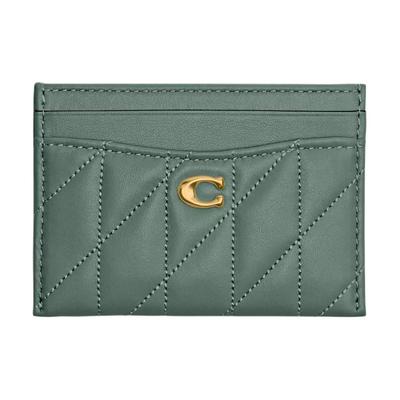 Essential 11 Gold Logo Stripe Stitching Napa Leather Card Holder Women Accessories Brass Sage CM434-B4SG