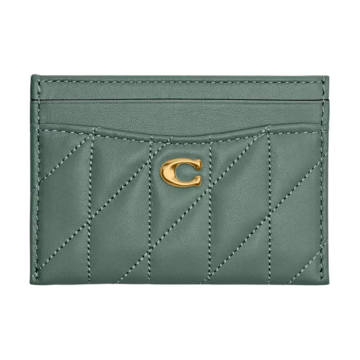 Coach Essential 11 Gold Logo Stripe Stitching Napa Leather Card Holder Women accessories Brass Sage CM434-B4SG Brass with Sage