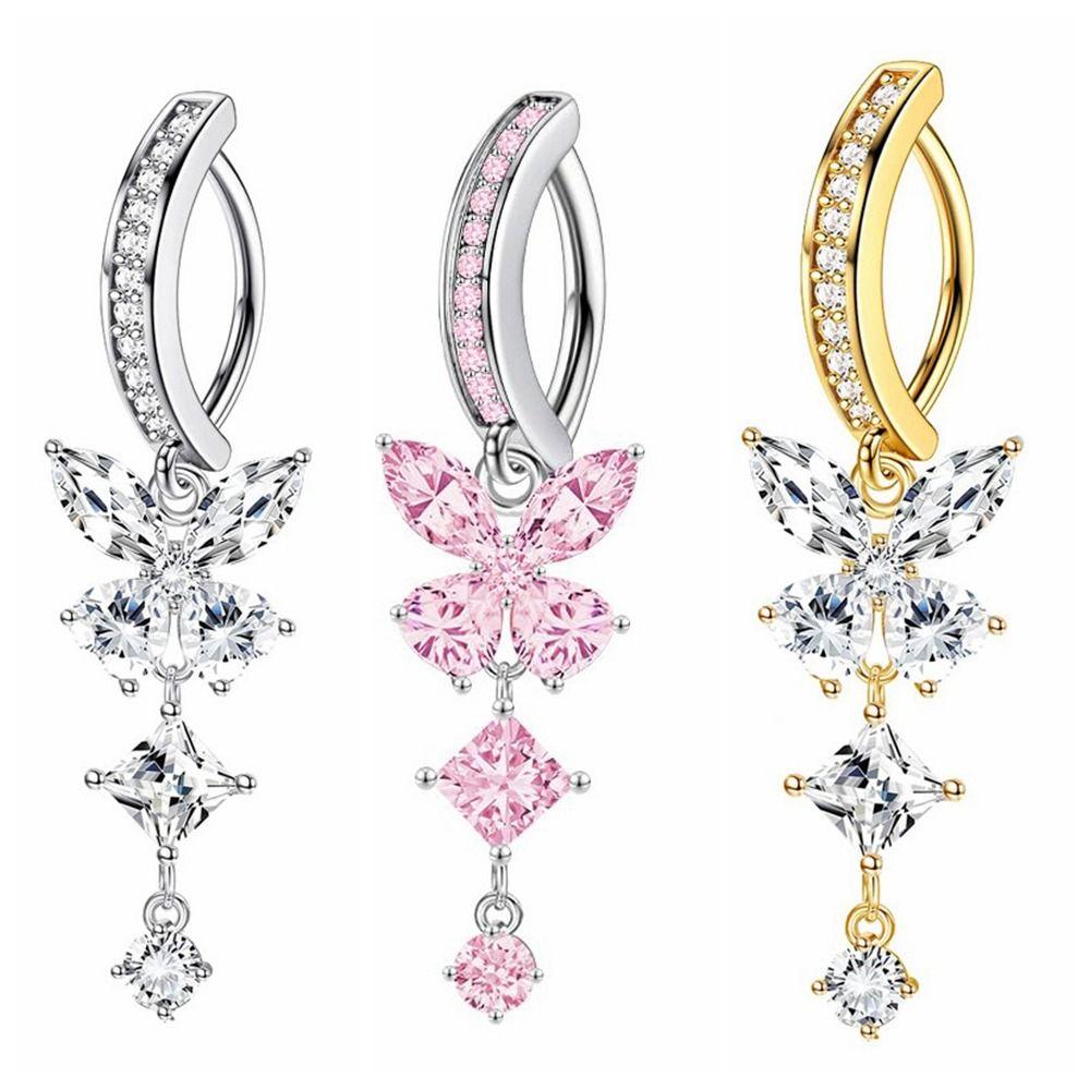 Butterfly Gem Navel Piercing Stainless Steel Shiny Body Jewelry Zircon Belly Button Rings  Stylish