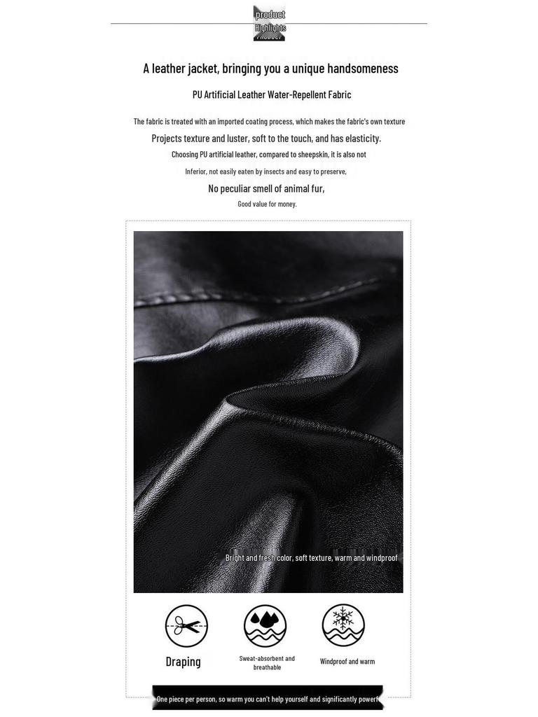 Men's 2023 Leather Motorcycle Jacket - Windproof, Warm, Trendy Outerwear with Lapel for Autumn/Winter
