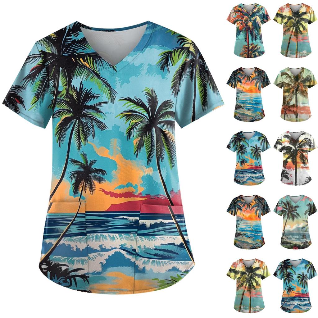 Women's Fashion Casual Leaf Print Pattern Top