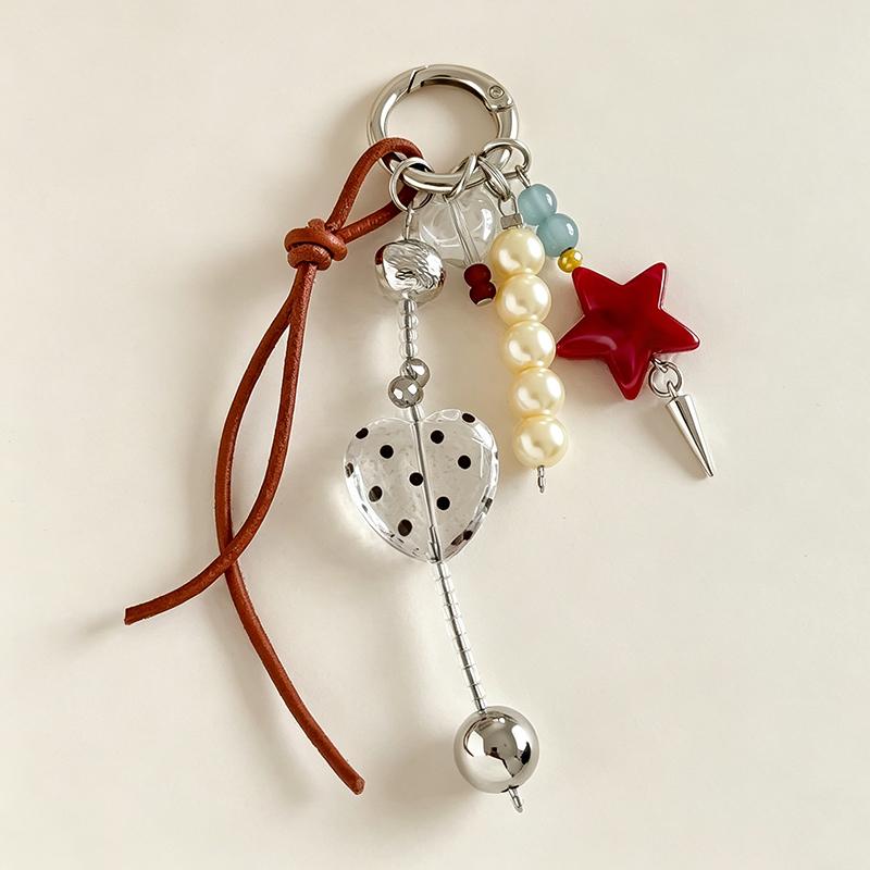 

Retro Dots Heart Shape Pendant Keychain Creativity Five Pointed Star Backpack Hanging Piece Car Key Chain Trend Accessories