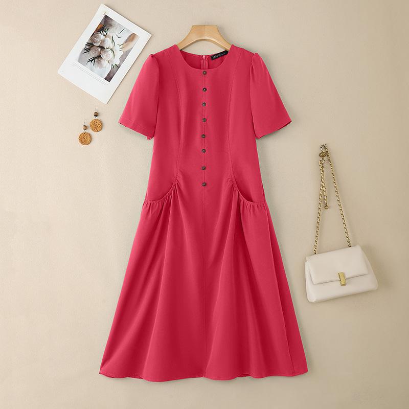 

ZANZEA Женское повседневное летнее платье с круглым вырезом и коротким рукавом 4XL темно-розовый