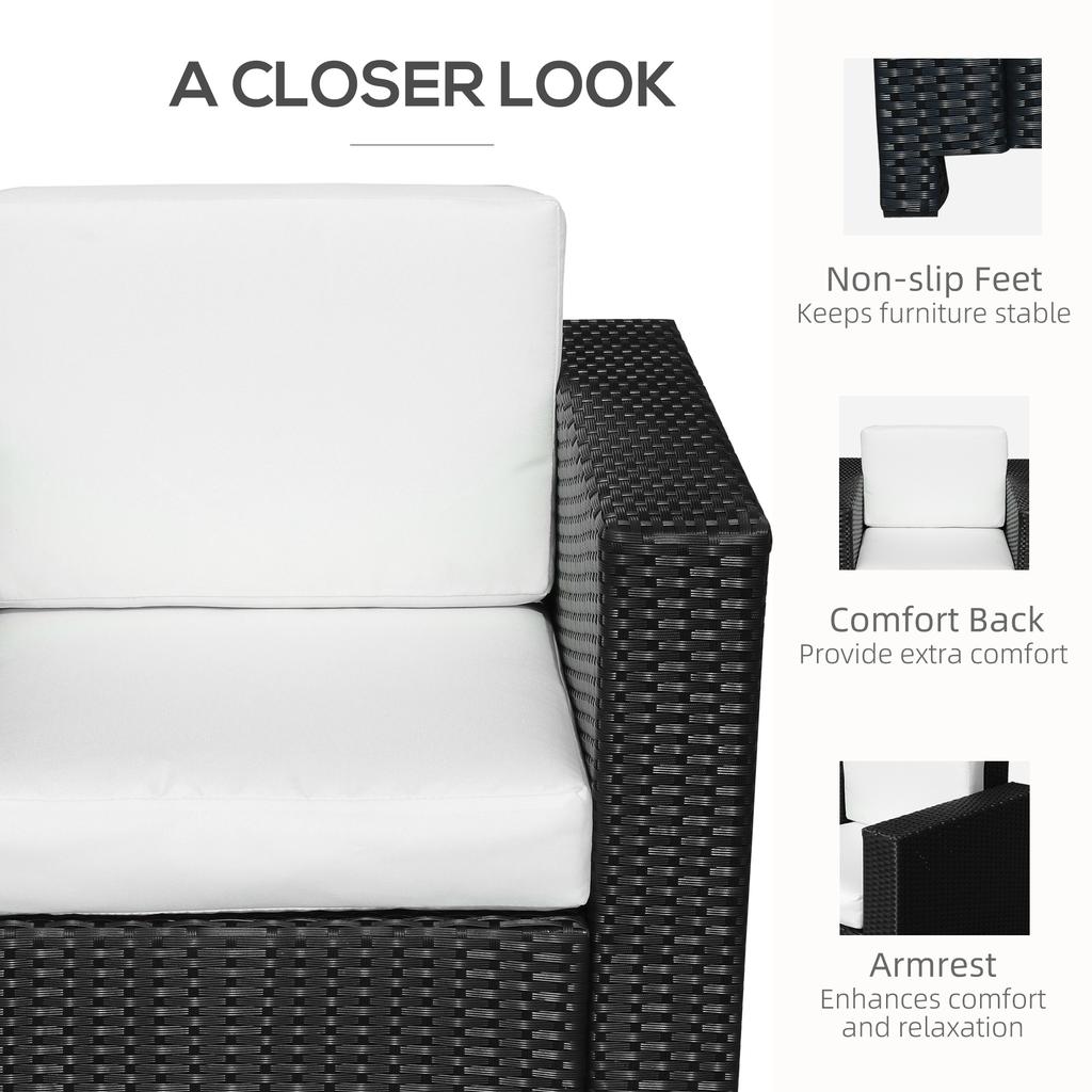 Single Seater Rattan Chair, PE Wicker Garden Armchair with 10 Cm Thickened Cushion, All-Weather Rattan Garden Chair with Armrests, Black