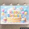 2D Pastel Happy Birthday Backdrop with Cake Photography Background